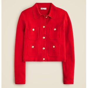 J.Crew Red Patch Pocket Lady Jacket Sweater, Size: Medium